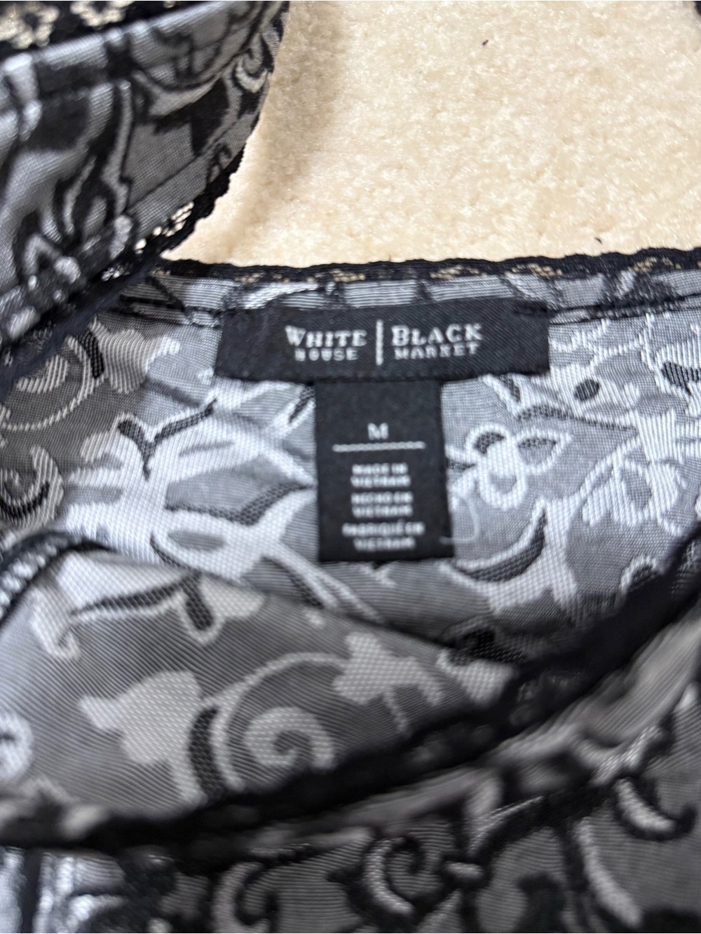 White House Black Market Gray n Black Floral Sleeveless Top - Picture 6 of 8